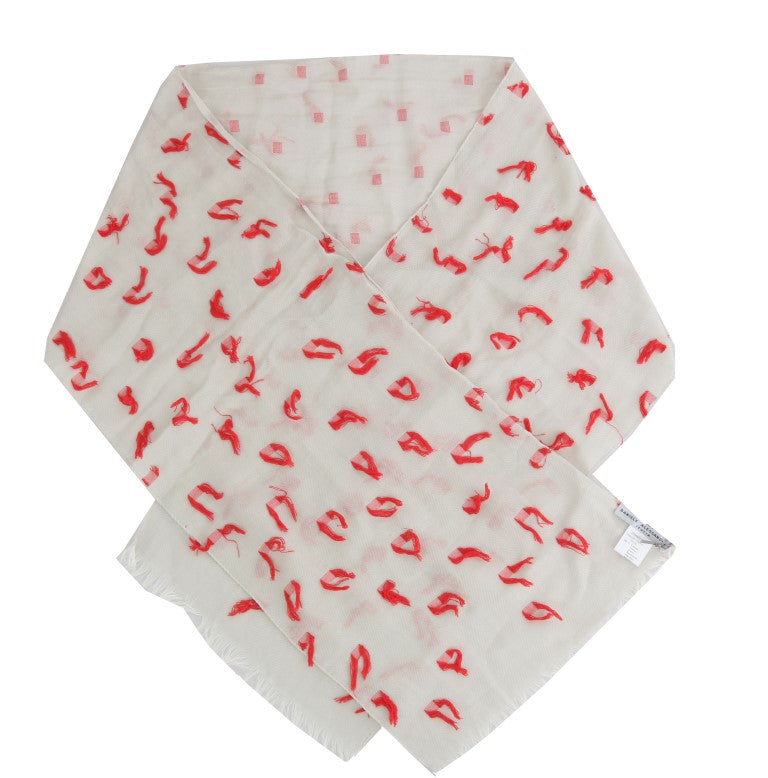 White Cotton Red Applique Scarf