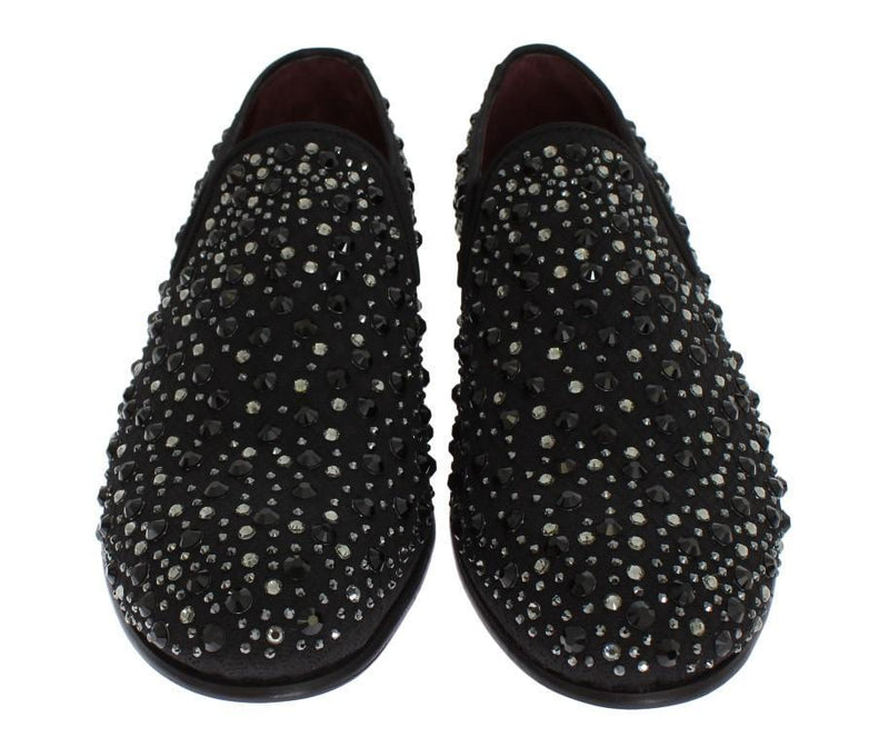 Black Brocade Crystal Strass Loafers