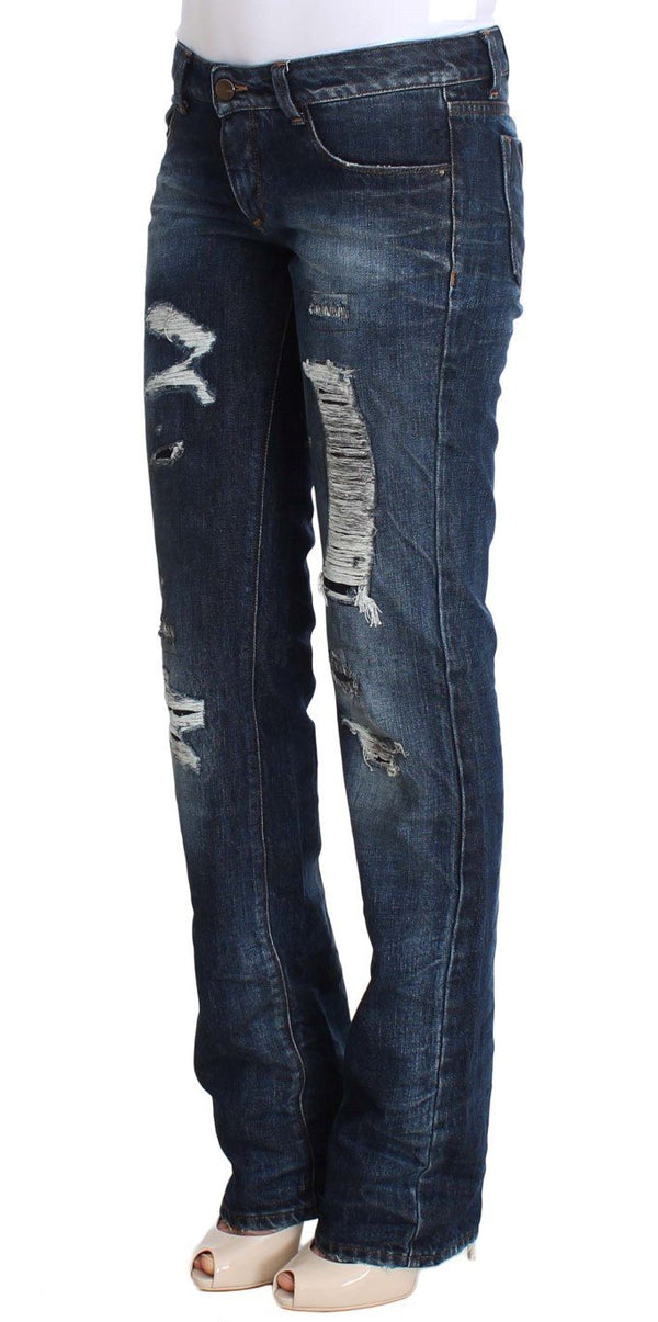 Blue Cotton Torn Regular Fit Jeans