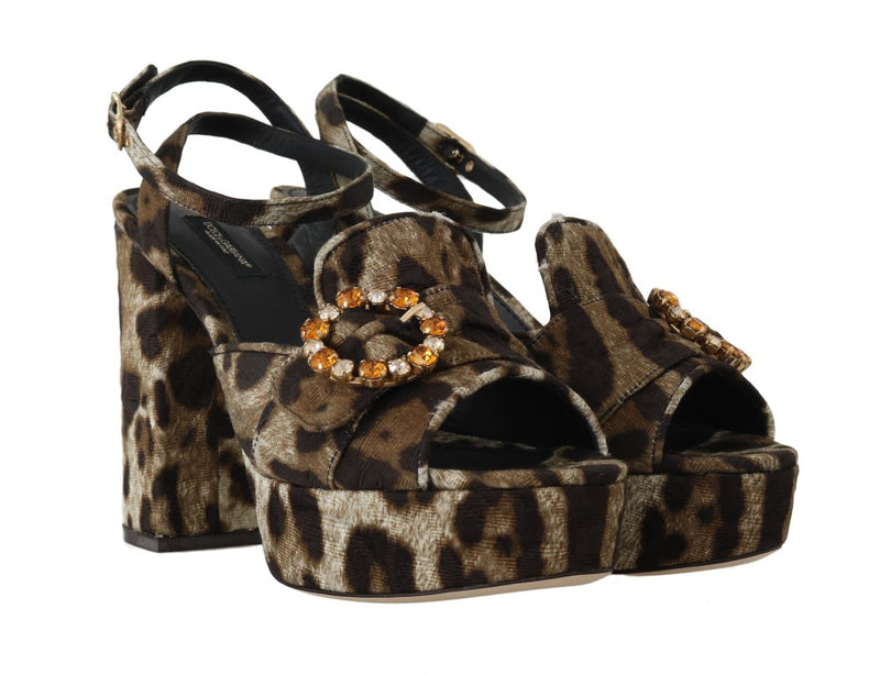 Brown Leopard Brocade Crystal Sandal
