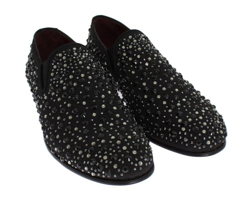 Black Brocade Crystal Strass Loafers