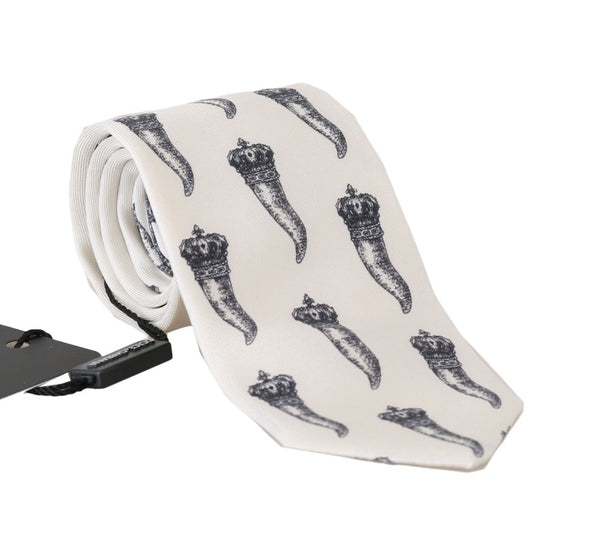 White Silk Crown Chili Print Tie