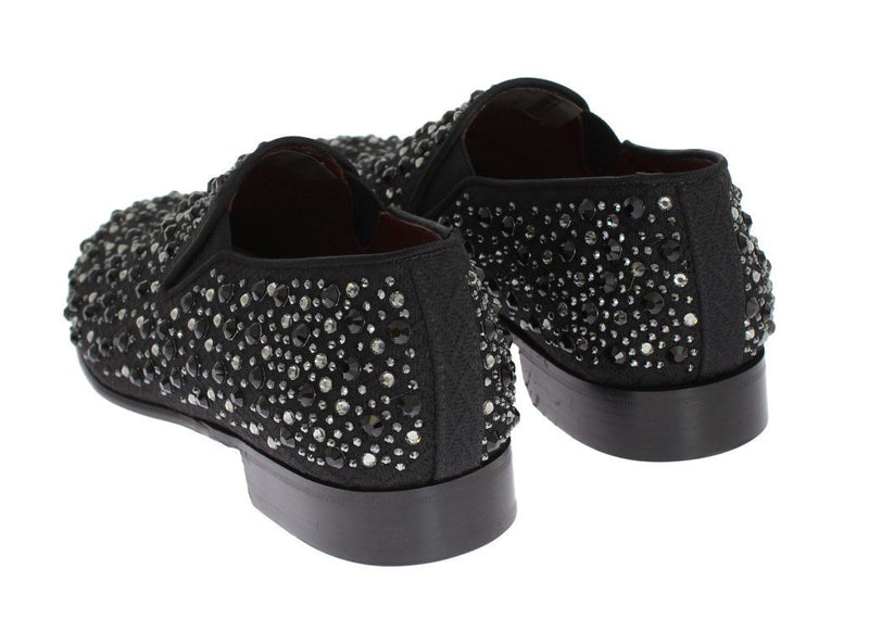 Black Brocade Crystal Strass Loafers