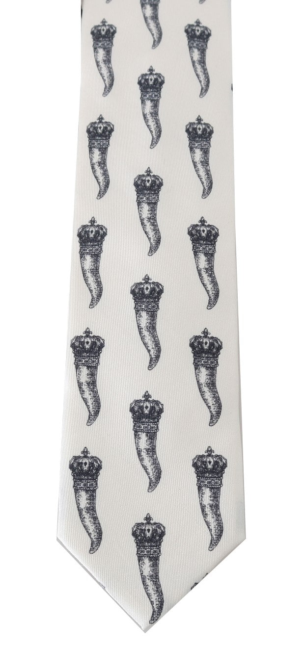 White Silk Crown Chili Print Tie