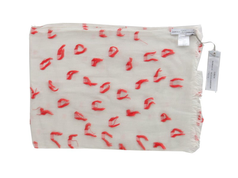 White Cotton Red Applique Scarf