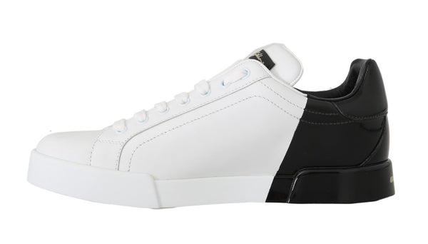 Black White Gold Logo Leather Women Sneakers