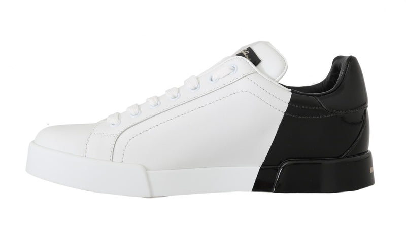 Black White Gold Logo Leather Women Sneakers