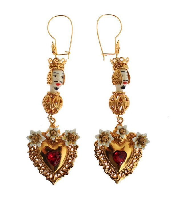 Gold Red Crystal Heart Pupi Doll Dangling Hook Earring