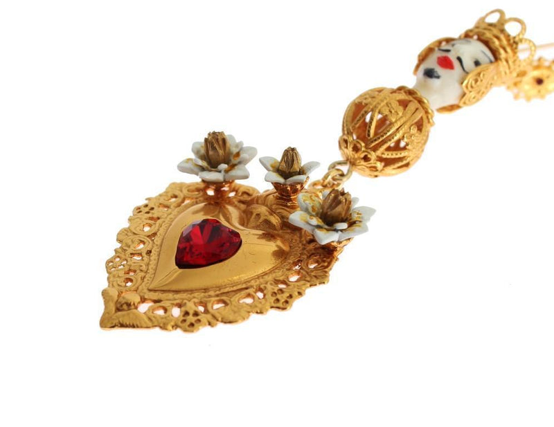 Gold Red Crystal Heart Pupi Doll Dangling Hook Earring