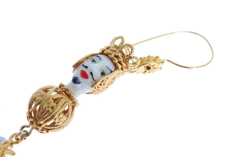 Gold Red Crystal Heart Pupi Doll Dangling Hook Earring