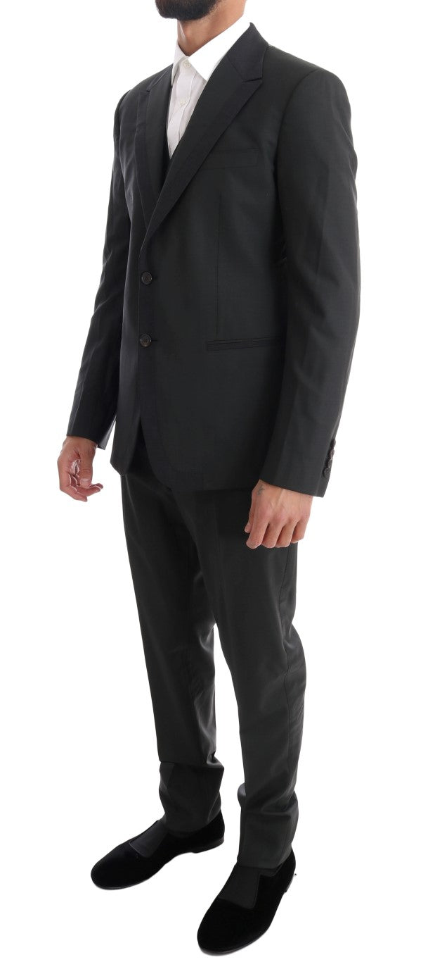Gray Wool Slim Fit Two Button 3 Piece Suit