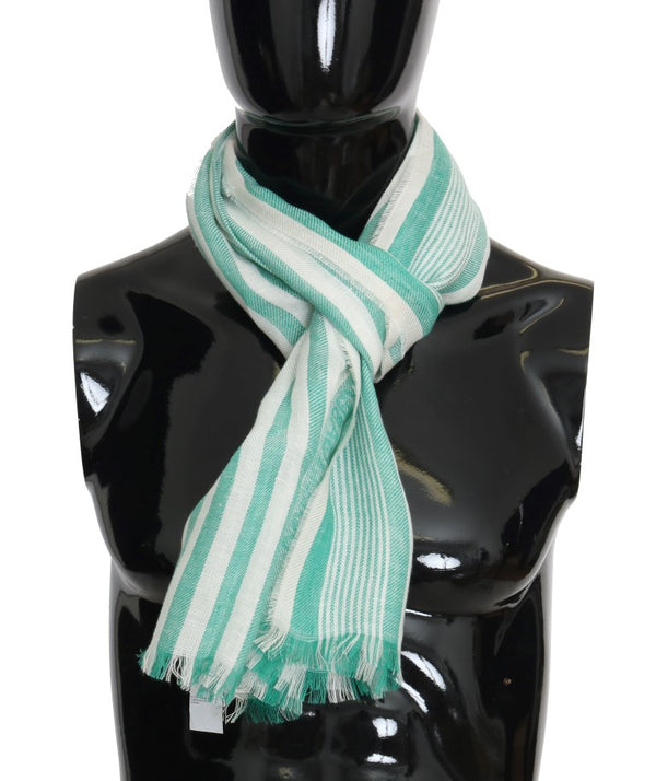 Green White Silk Striped Scarf