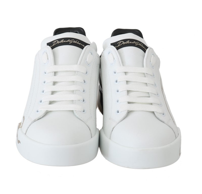 Black White Gold Logo Leather Women Sneakers
