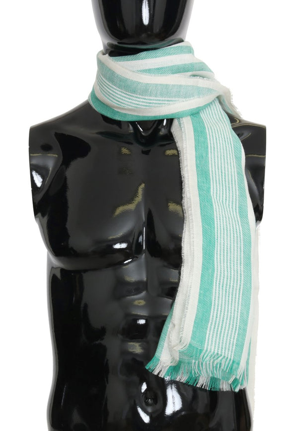 Green White Silk Striped Scarf