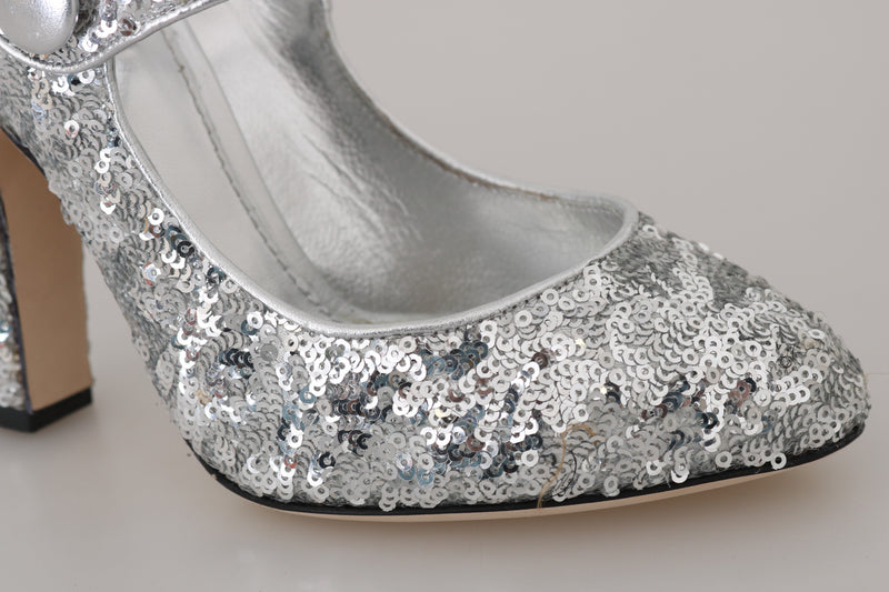 Silver Sequined Leather Mary Janes