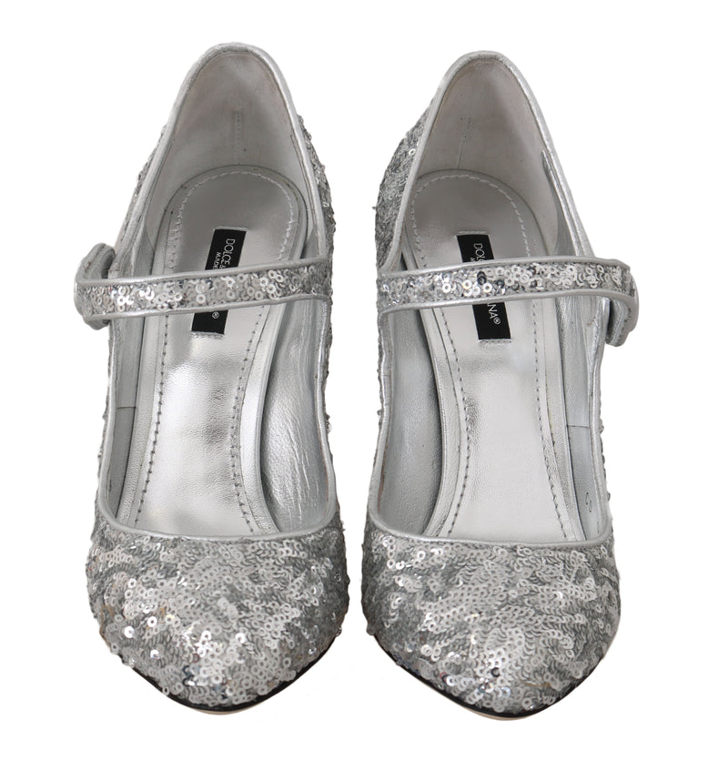 Silver Sequined Leather Mary Janes