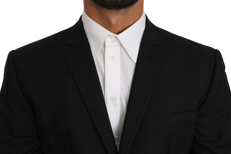 Black Wool Silk 2 Piece Slim Fit Suit