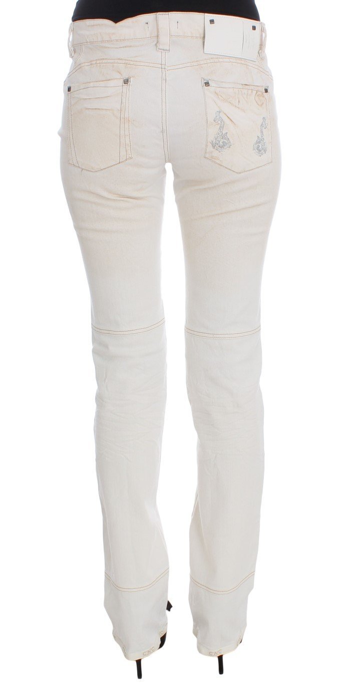 White Cotton Slim Fit Bootcut Jeans