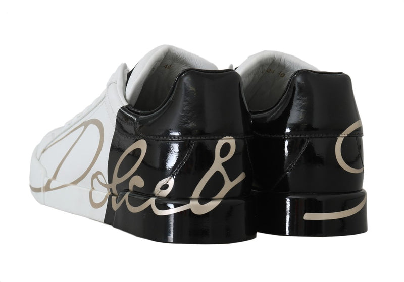 Black White Gold Logo Leather Women Sneakers