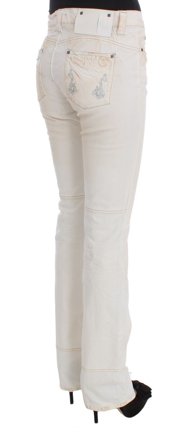 White Cotton Slim Fit Bootcut Jeans