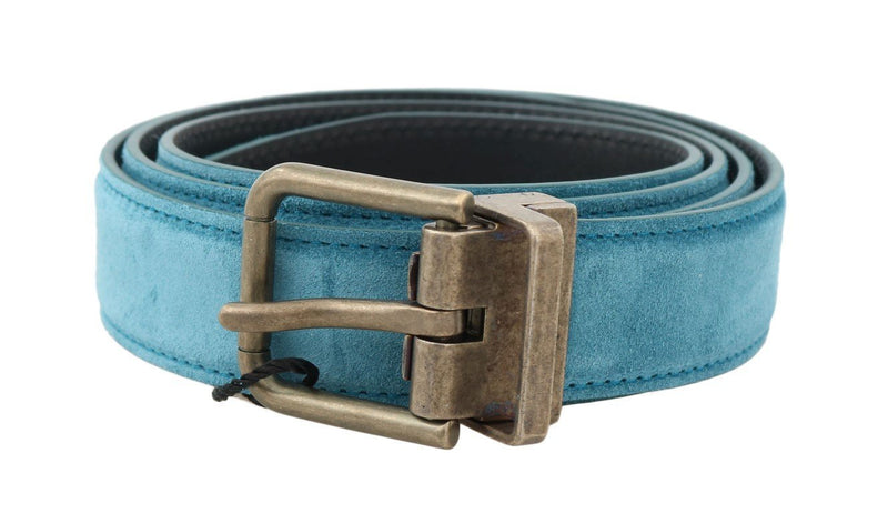 Blue Leather Gold Buckle Belt