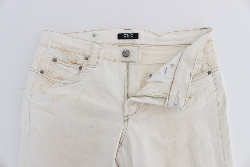 White Cotton Slim Fit Bootcut Jeans