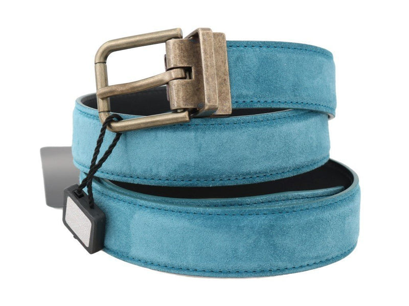 Blue Leather Gold Buckle Belt