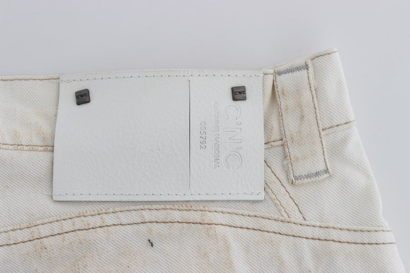 White Cotton Slim Fit Bootcut Jeans