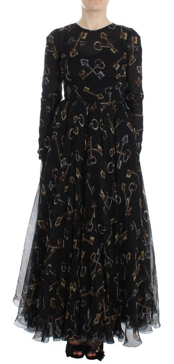 Masterpiece key print long sleeve full length maxi dress