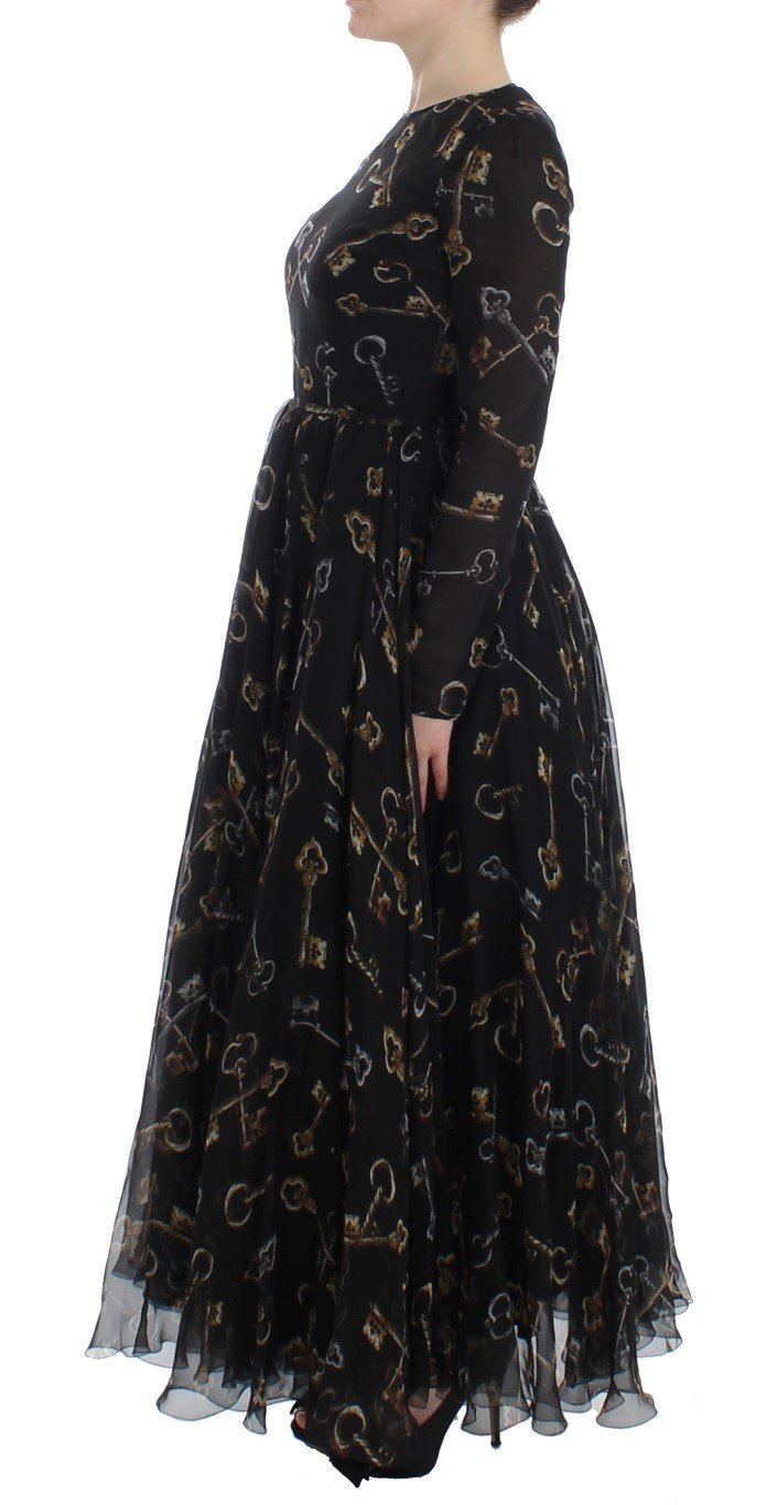 Masterpiece key print long sleeve full length maxi dress