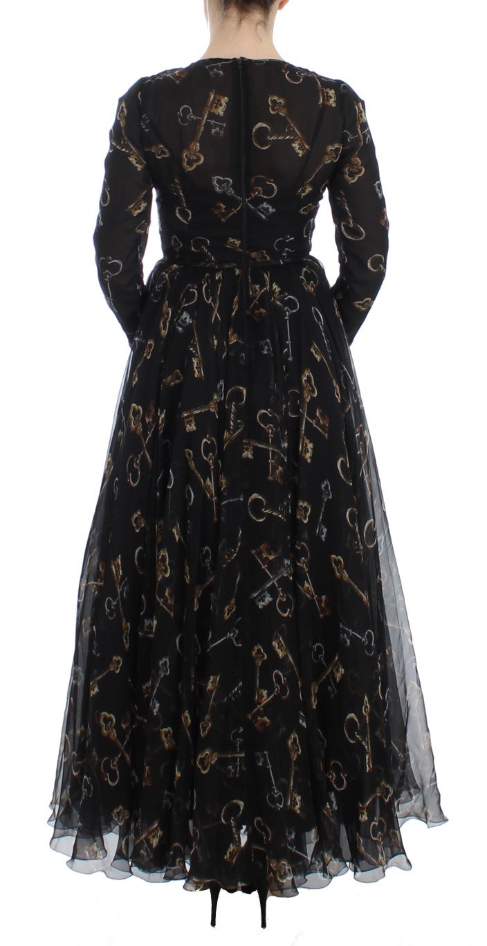 Masterpiece key print long sleeve full length maxi dress