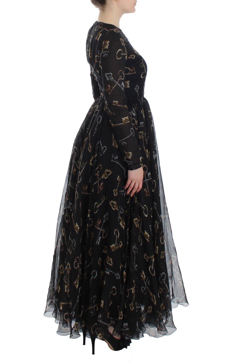 Masterpiece key print long sleeve full length maxi dress