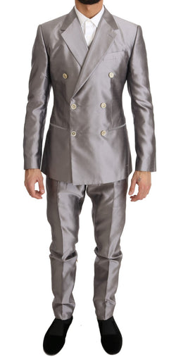 Silver Silk Double Breasted 3 Piece Suit