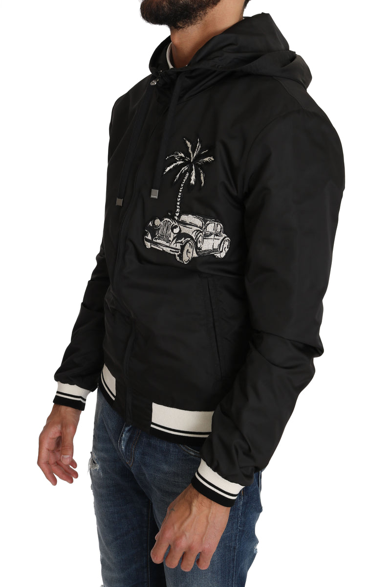 Black Hooded Palm Car Windbreaker Jacket