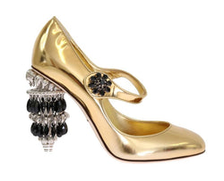 Gold Leather Crystal Chandelier Shoes