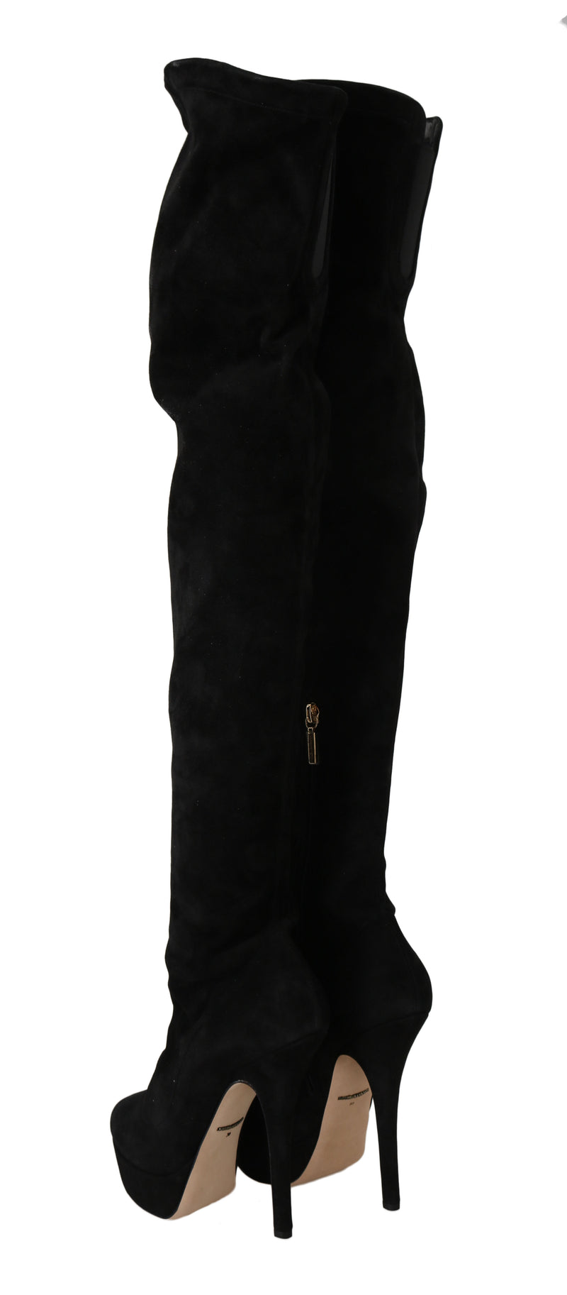 Black Suede Leather Over Knee Boots