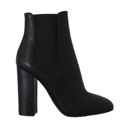 Black Leather Chelsea Heels Boots