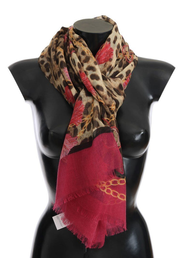 Pink Leopard Silk Cashmere Scarf