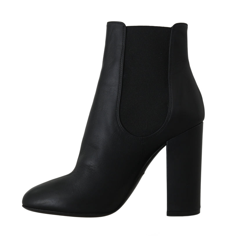 Black Leather Chelsea Heels Boots