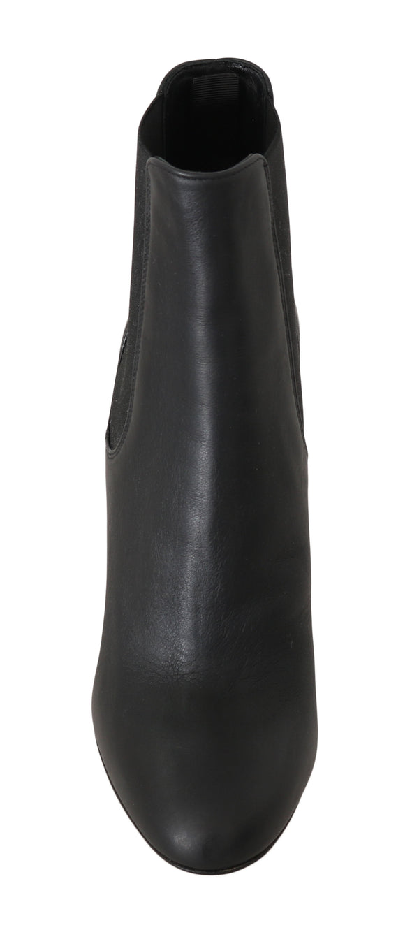 Black Leather Chelsea Heels Boots