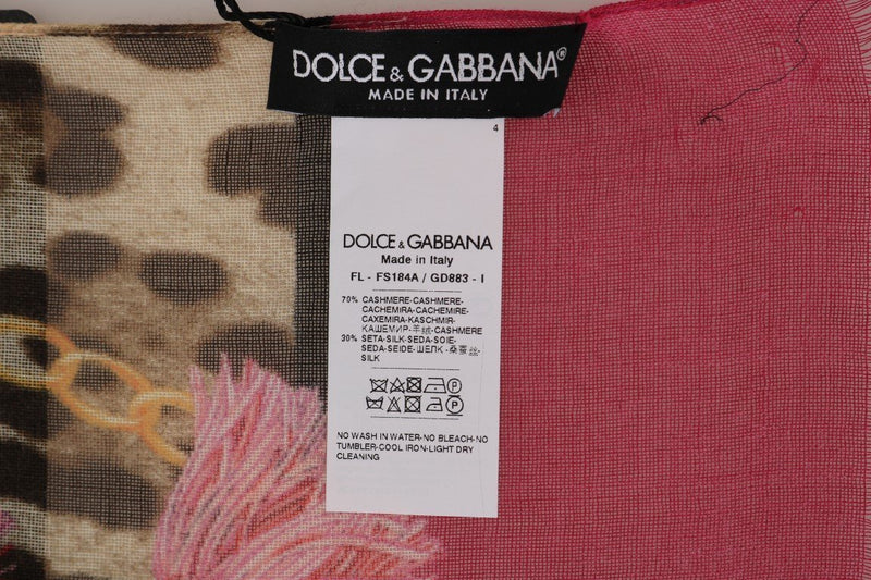 Pink Leopard Silk Cashmere Scarf
