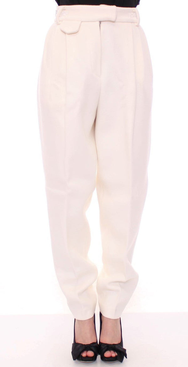White Wool High Waist Casual Pants