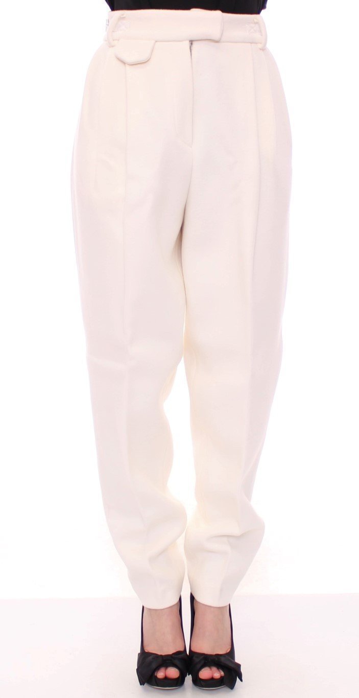 White Wool High Waist Casual Pants