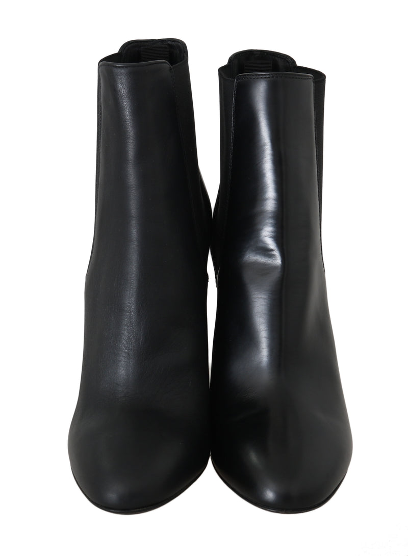 Black Leather Chelsea Heels Boots