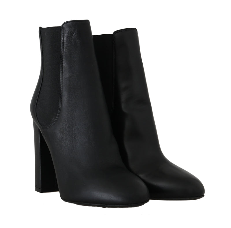 Black Leather Chelsea Heels Boots