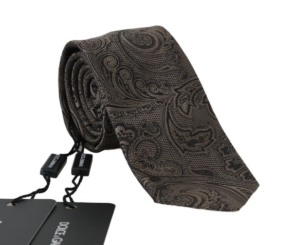 Beige Black Silk Floral Baroque Tie