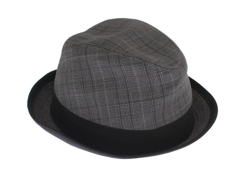 Gray Black Check Virgin Wool Trilby Hat