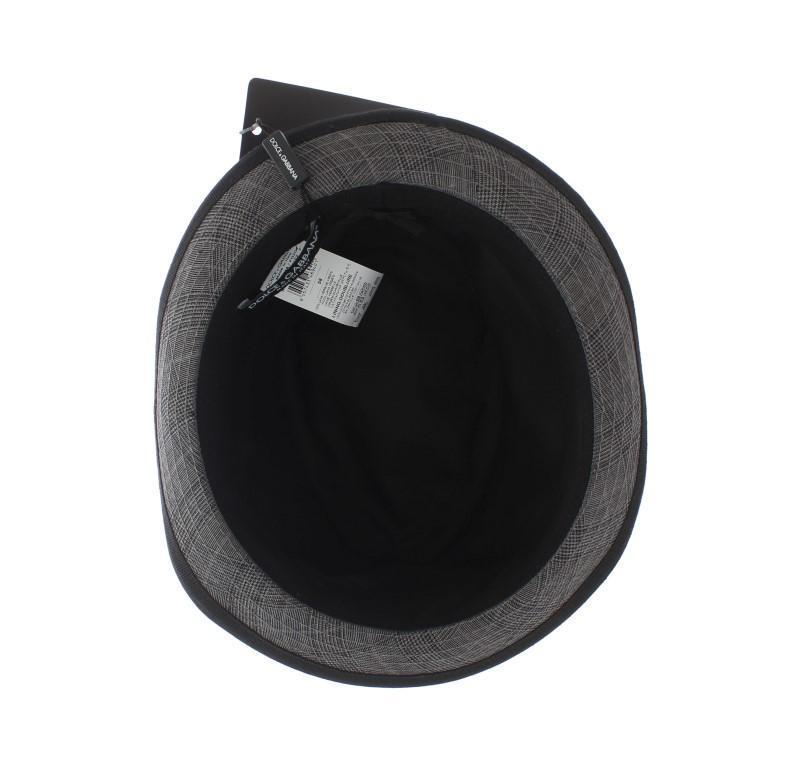 Gray Black Check Virgin Wool Trilby Hat