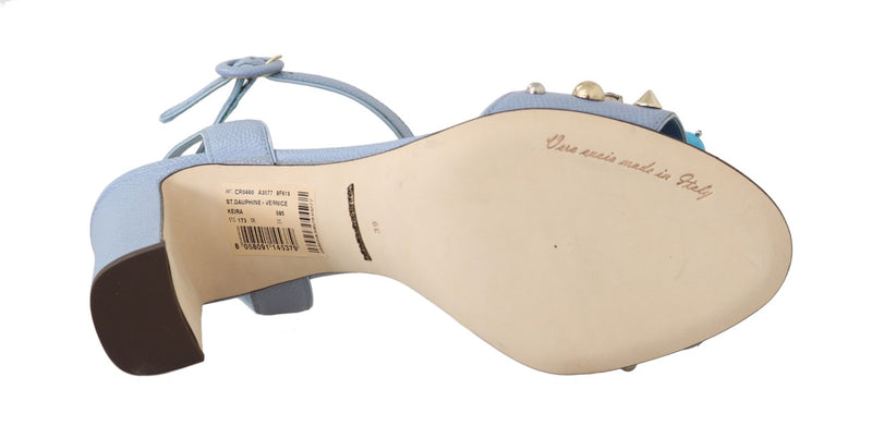 Blue Leather Crystal Pearl Sandal