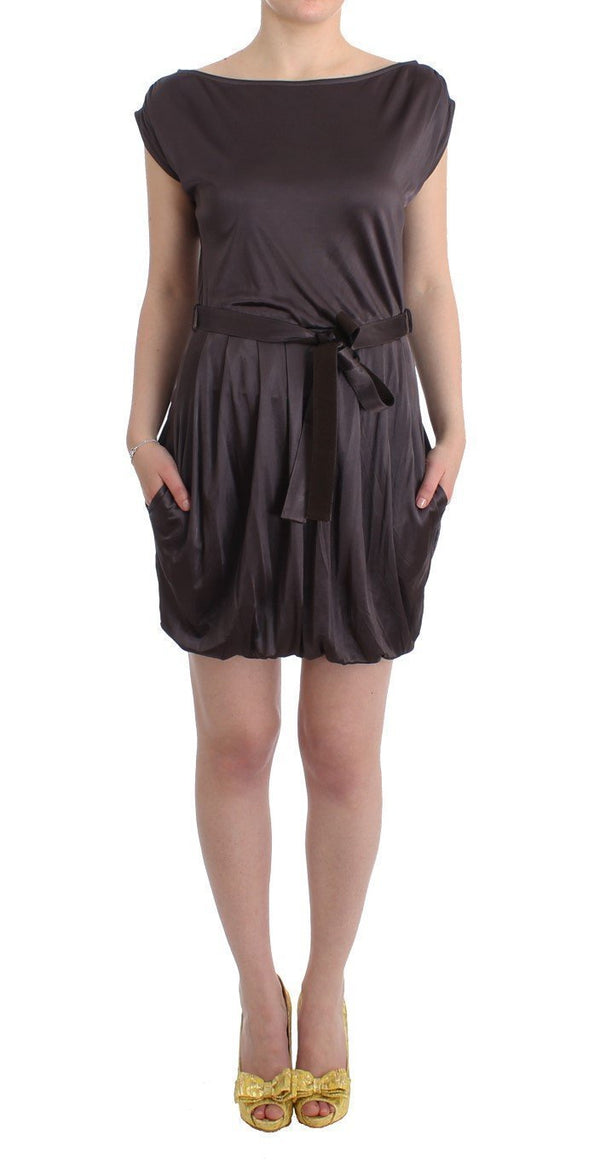 Brown Mini Jersey Shift Belted Dress